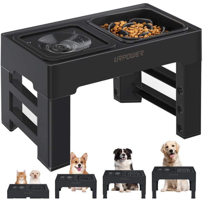 URPOWER 2-in-1 Elevated Slow Feeder Dog Bowls with No-Spill Water Bowl, 4 Height-Adjustable Raised Dog Bowls, Non-Slip Food and Water Bowls with Stand for Small, Medium, Large Dogs, Cats and Pets - Image 1