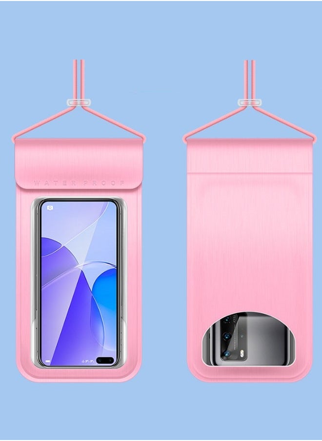 JCB CHIC غطاء هاتف شفاف مقاوم للماء بشاشة تعمل باللمس أقل من 7.2 بوصة غطاء هاتف محمول مع حبل هاتف محكم الغلق حقيبة سباحة للسباحة (KY-PU001-Pink)  - Image 1