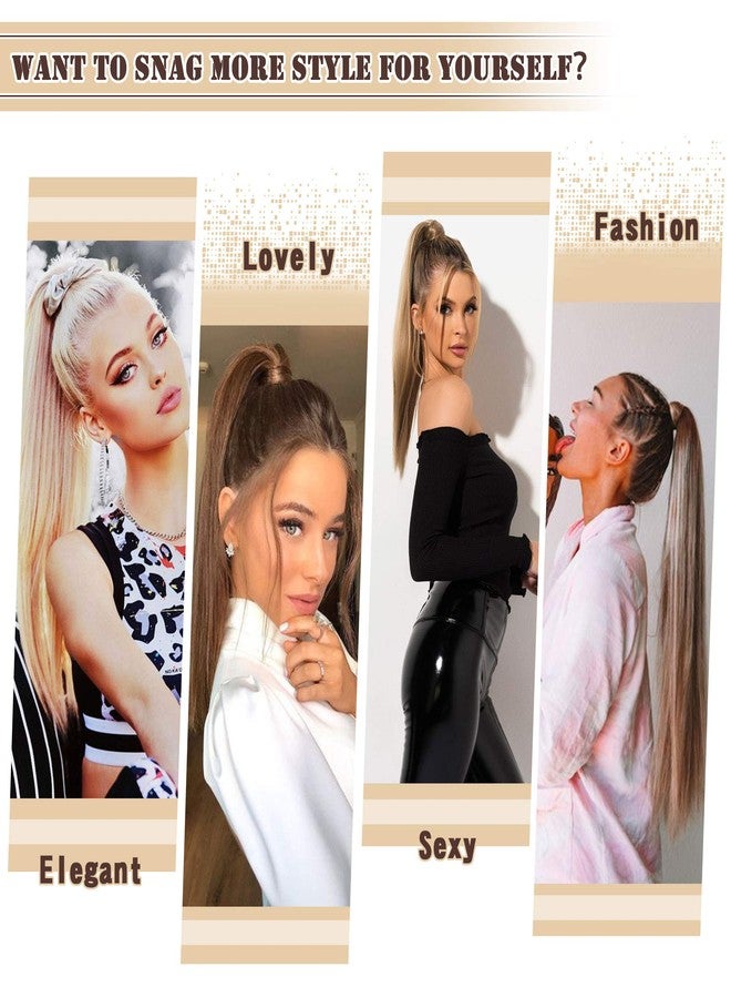 BARSDAR Drawstring Ponytail Extensions - 16 Inch Short Straight Drawstring Ponytail Hair Extensions for Women, Soft Synthetic Clip in Pony Tails Hairpieces - Brown with Highlights - Image 5