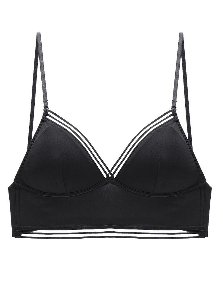 Comfy Solid Color Triangle Thin Cup Bra Black
