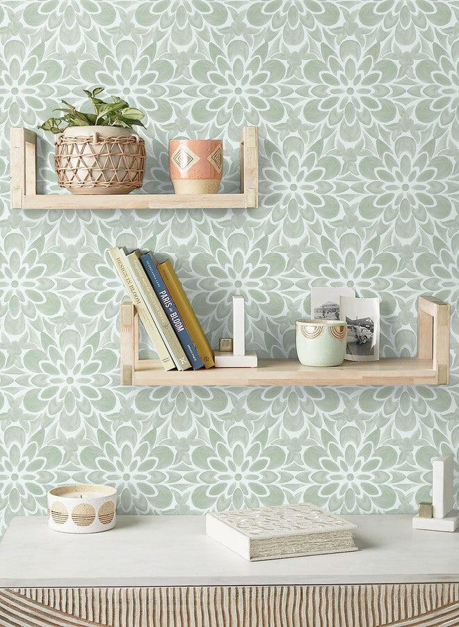 EeeComing Green Peel and Stick Wallpaper Modern Contact Paper Boho Wall Paper Floral Removable Wallpaper for Bedroom Self Adhesive Roll for Countertop Cabinet Drawer Vinyl 118.1” x17.3” - Image 2
