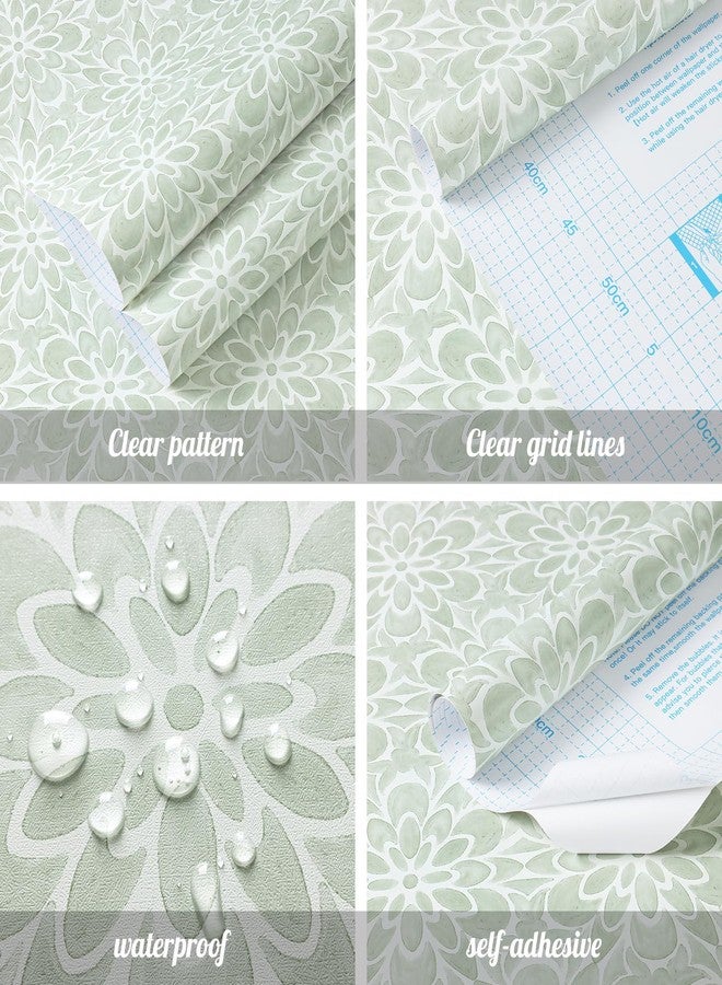 EeeComing Green Peel and Stick Wallpaper Modern Contact Paper Boho Wall Paper Floral Removable Wallpaper for Bedroom Self Adhesive Roll for Countertop Cabinet Drawer Vinyl 118.1” x17.3” - Image 3