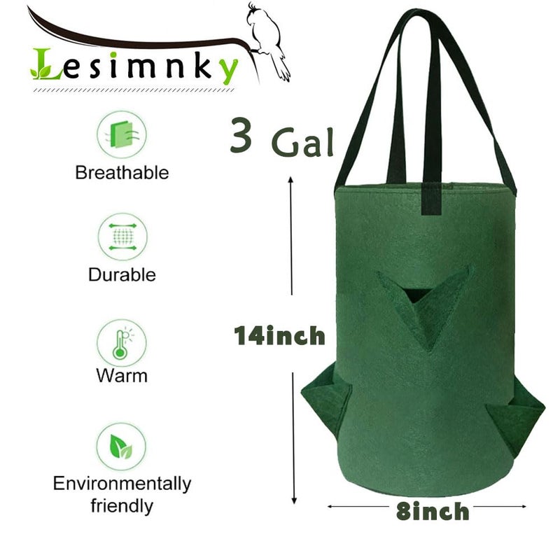 Lesimnky 4Pack Upside Down Strawberry Planter, 3 Gallon Hanging Grow Bags for Tomato Vegetables 6 Planting Holes with 4 Hooks,Upside Down Strawberry Plant Hanger Vegetable Planting Bags for House (Dark Green) - Image 2
