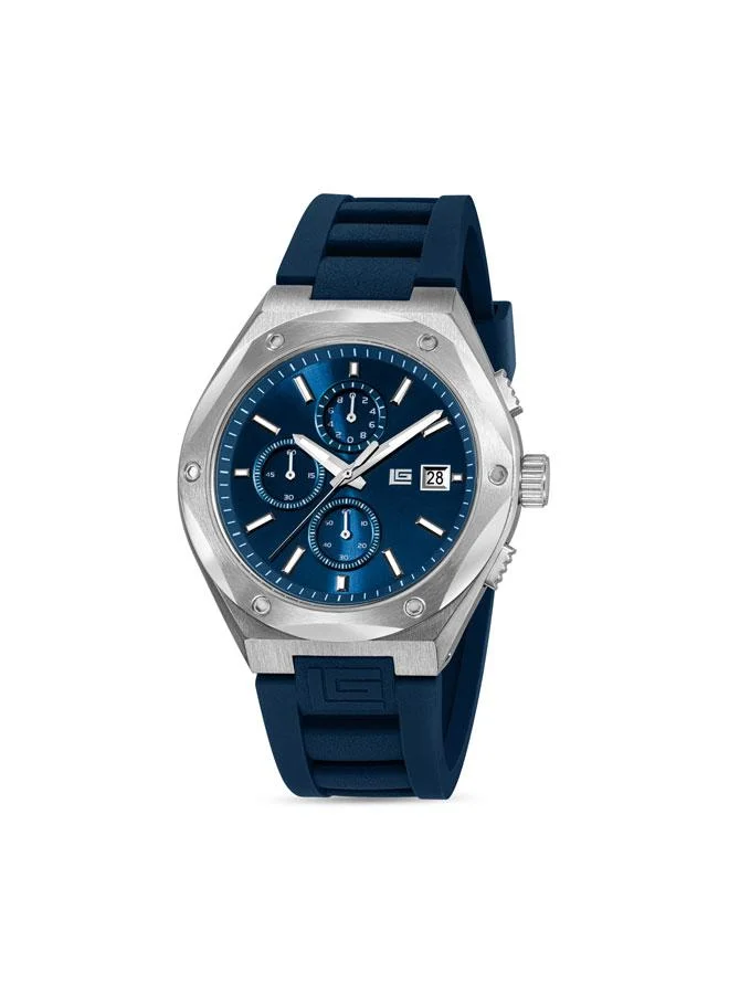 Guy Laroche Renaud Blue Dial Blue Leather Strap Chronograph Watch for Men 44.5mm