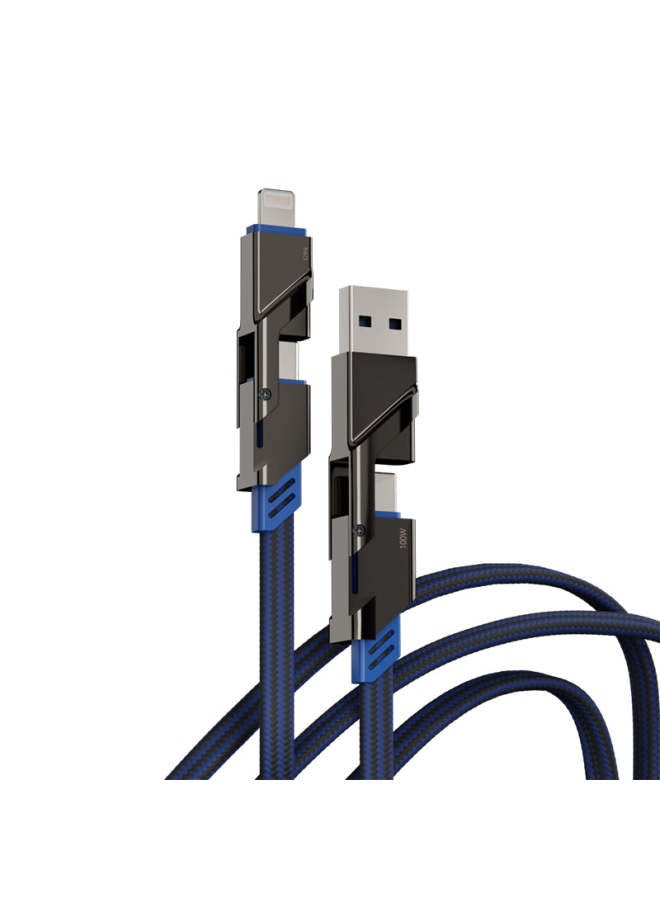 TEGIC ONIX 5.0 PRO PD Fast Charging Data Cable 4-in- Multi-function 100W Charging Cable Dual USB-C Ports Type-C to Lightning Dreadnought Data Cable Max Blue 1.5m for Apple iPhone 16/15/14 - Image 1