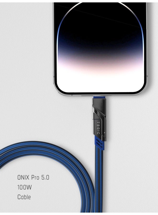 TEGIC ONIX 5.0 PRO PD Fast Charging Data Cable 4-in- Multi-function 100W Charging Cable Dual USB-C Ports Type-C to Lightning Dreadnought Data Cable Max Blue 1.5m for Apple iPhone 16/15/14 - Image 2