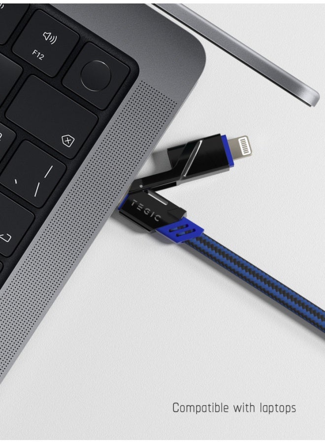 TEGIC ONIX 5.0 PRO PD Fast Charging Data Cable 4-in- Multi-function 100W Charging Cable Dual USB-C Ports Type-C to Lightning Dreadnought Data Cable Max Blue 1.5m for Apple iPhone 16/15/14 - Image 3