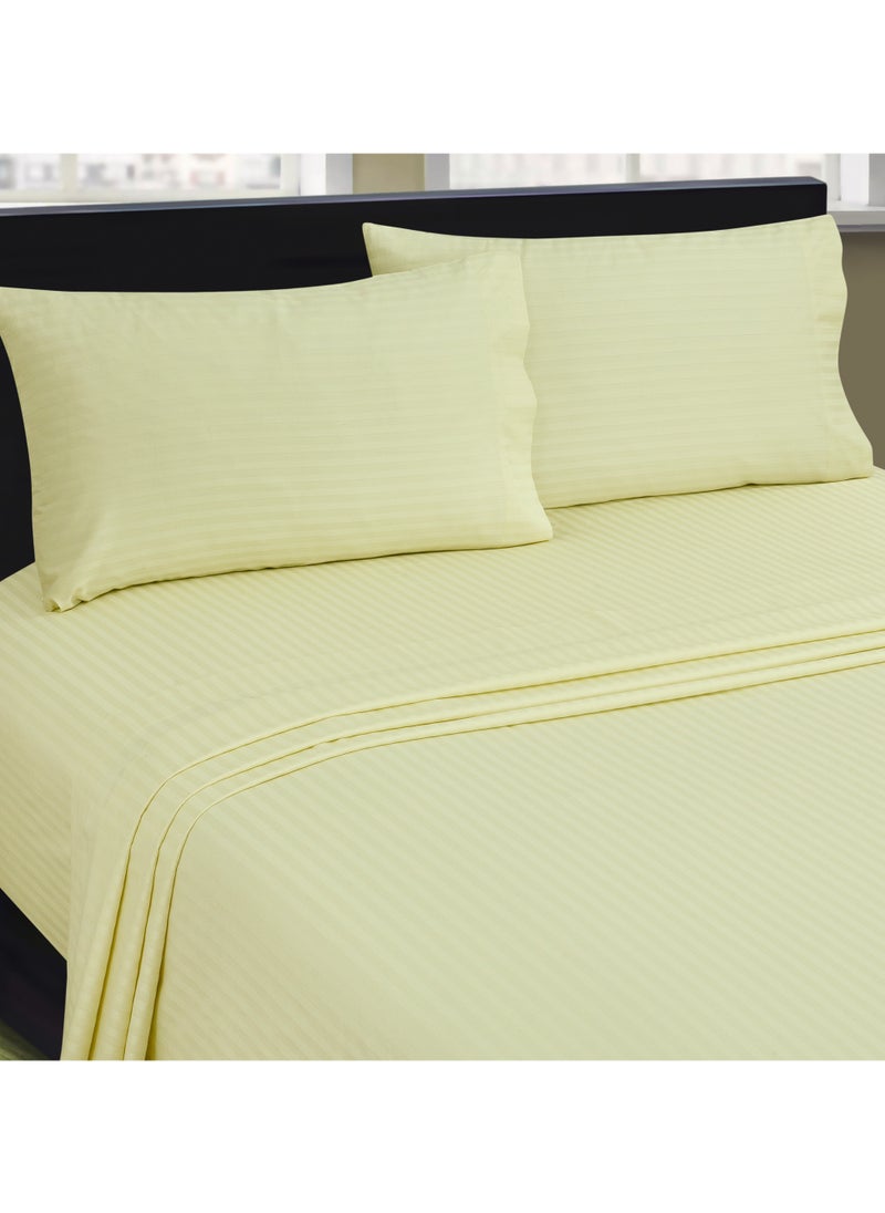 Bliss Casa Bliss Casa 3 Pieces 1cm Stripe Bed Sheets King (180x200+30 cm) - Soft Satin Sheet Set with Pillowcases - Deep Pocket, Hotel Collection, Luxury Bedding Set include 1 fitted Sheet, 2 Pillowcases -Cream  - Image 3