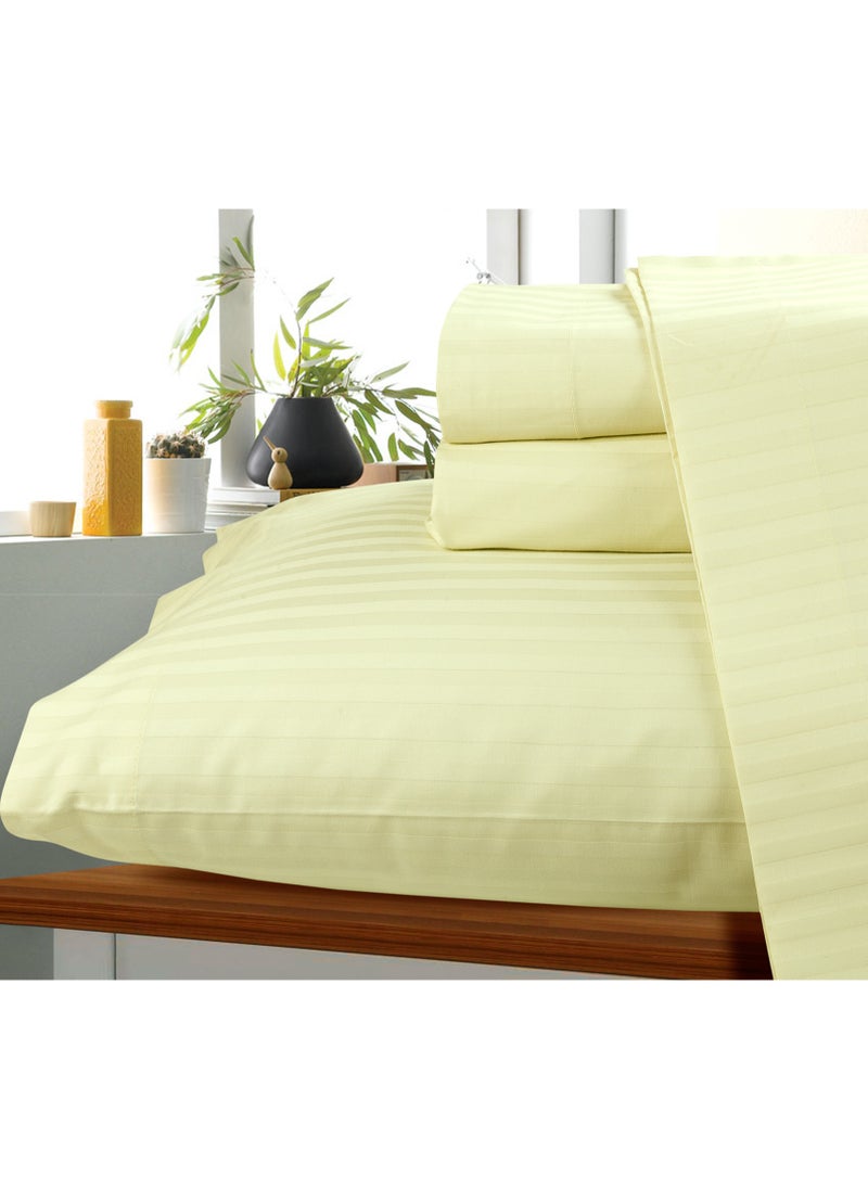 Bliss Casa Bliss Casa 3 Pieces 1cm Stripe Bed Sheets King (180x200+30 cm) - Soft Satin Sheet Set with Pillowcases - Deep Pocket, Hotel Collection, Luxury Bedding Set include 1 fitted Sheet, 2 Pillowcases -Cream  - Image 4
