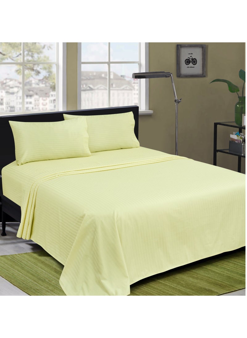 Bliss Casa Bliss Casa 3 Pieces 1cm Stripe Bed Sheets King (180x200+30 cm) - Soft Satin Sheet Set with Pillowcases - Deep Pocket, Hotel Collection, Luxury Bedding Set include 1 fitted Sheet, 2 Pillowcases -Cream  - Image 5