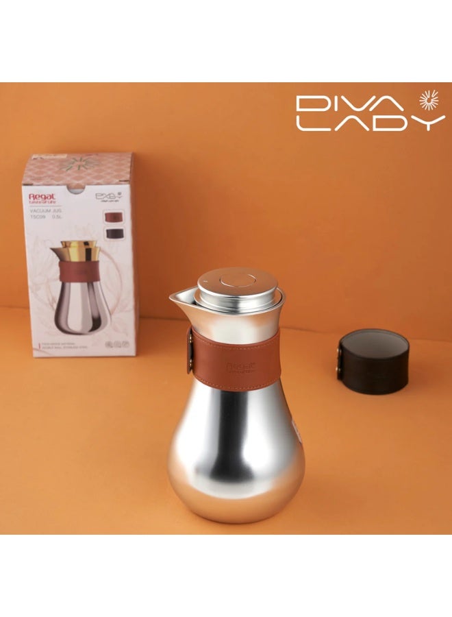 DIVA LADY ✨ Diva Lady Silver Thermos – Premium Stainless Steel with Elegant Leather Decor, 700ml Capacity! - Image 2