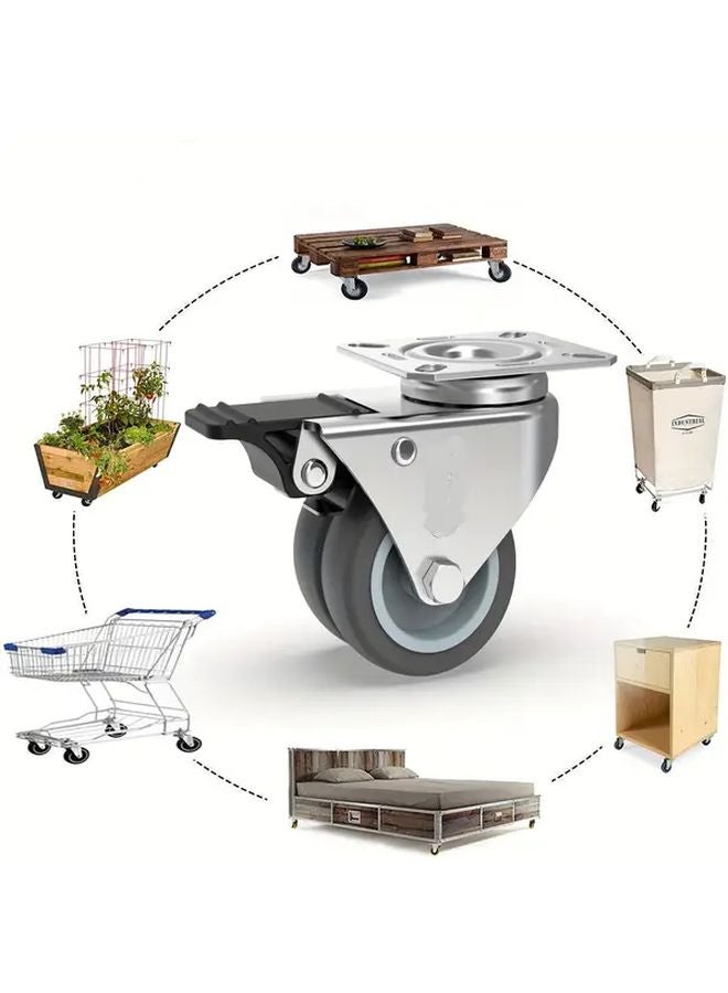 2 Pcs Silvery Heavy Duty Casters With Brakes 2 5 Inch Swivel Wheels Up To 800 Lbs - Image 2