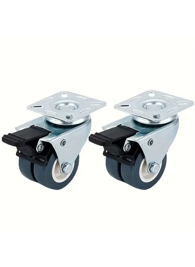 2 Pcs Silvery Heavy Duty Casters With Brakes 2 5 Inch Swivel Wheels Up To 800 Lbs - Image 1