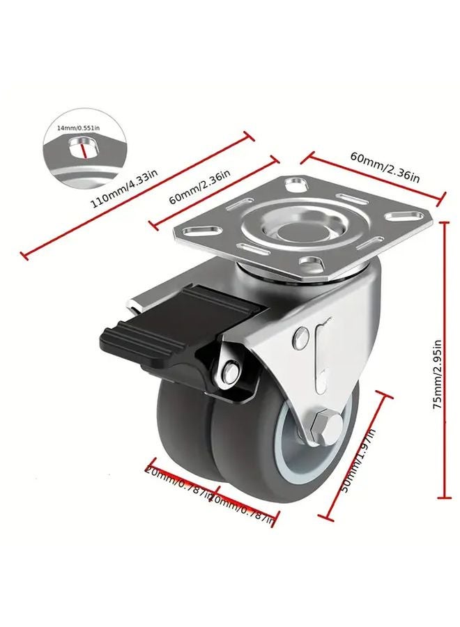 2 Pcs Silvery Heavy Duty Casters With Brakes 2 5 Inch Swivel Wheels Up To 800 Lbs - Image 5