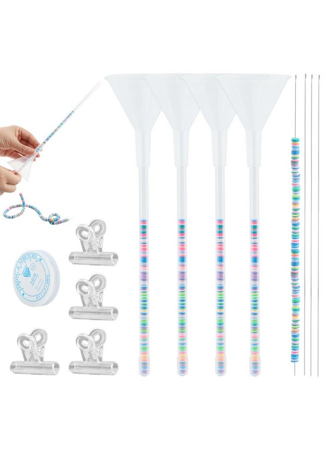 LVOERTUIG LVOERTUIG Beading Funnel, Clay Beads Bracelet Making Kit, 4 Pcs Beading Funnel Bead Bracelet Kit for Jewelry Making Clay Beads Bracelets Making with Beading Funnel, Beading Needles, Clip  - Image 1