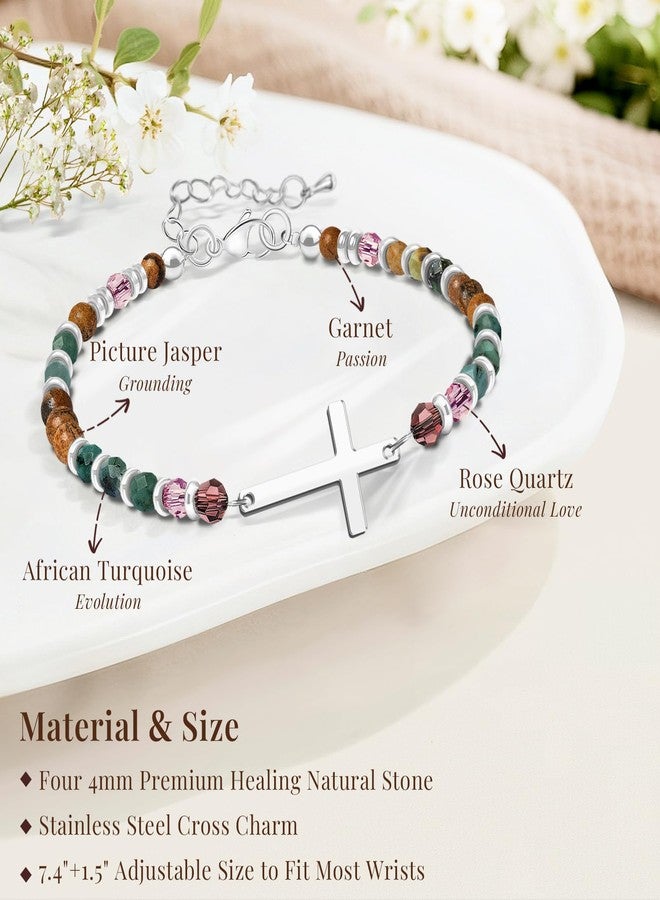 ZOKCC Christian Inspirational Bracelet Gifts for Daughter: Christmas Day Birthday Baptism Graduation Easter Gifts for Daughter from Mom - Cross Beaded Natural Stone Healing Bracelets for Women - Image 3