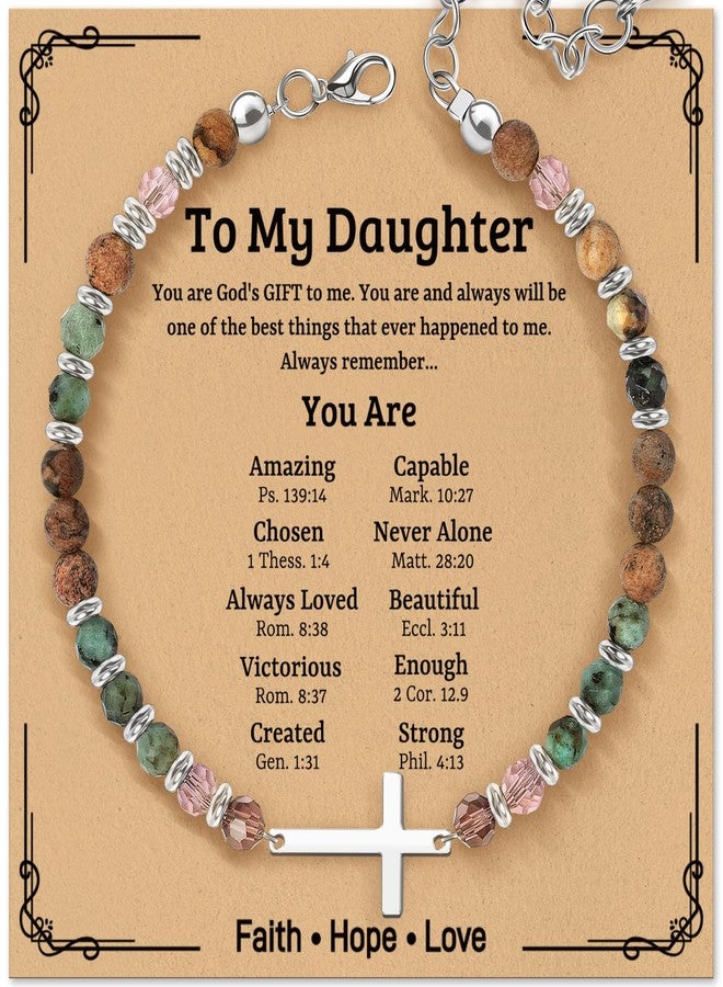 ZOKCC Christian Inspirational Bracelet Gifts for Daughter: Christmas Day Birthday Baptism Graduation Easter Gifts for Daughter from Mom - Cross Beaded Natural Stone Healing Bracelets for Women - Image 1
