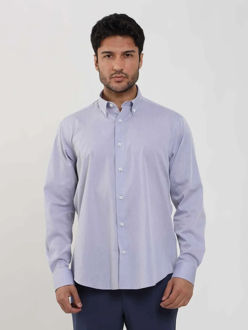 دوفي Light Blue Men's Regular Fit Plain Brent Button Collar Long Sleeve Shirt - 102249