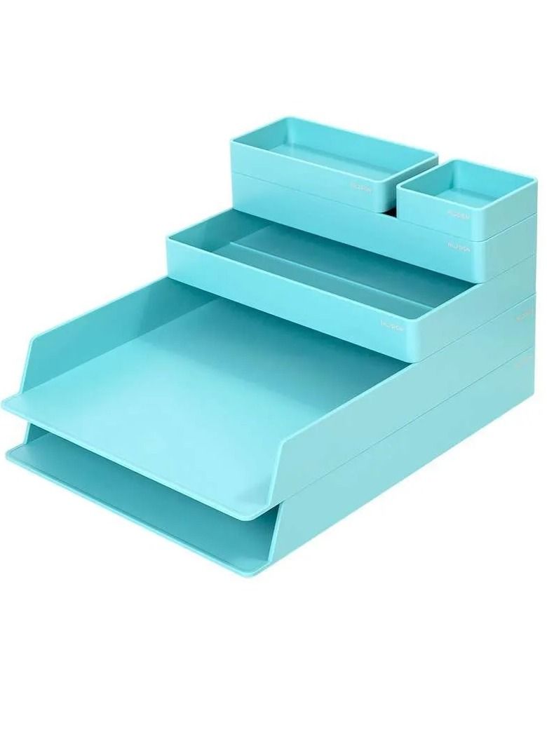 Deli 6-Piece Stackable Office Organizer Set Blue - Image 1