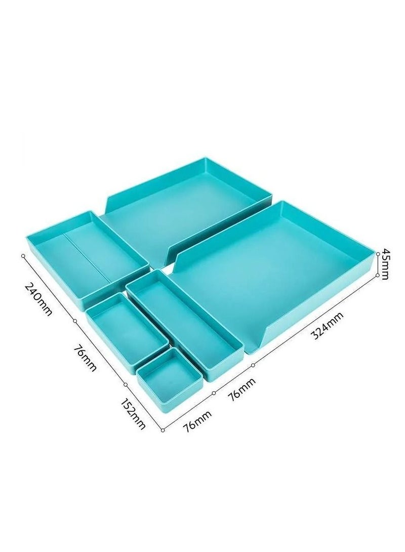 Deli 6-Piece Stackable Office Organizer Set Blue - Image 3