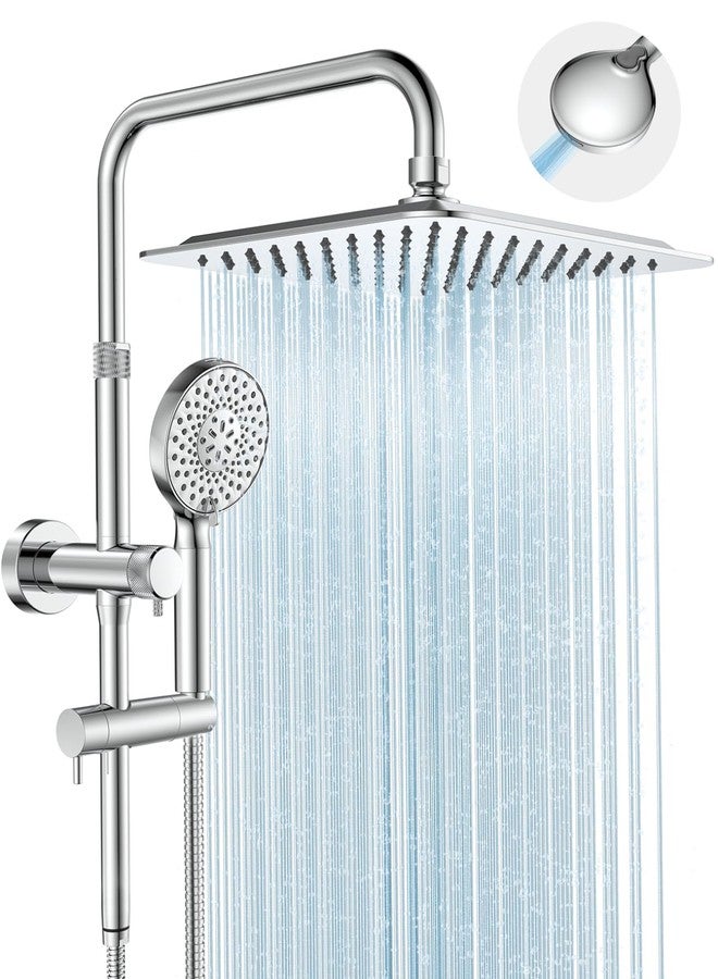 MakeFit Rainfall Shower Heads with Handheld Combo - 10 Inch High Pressure Rain Shower Head, 9 Modes Handheld Shower Head with Height Adjustable Shower Extension Arm and Slide Bar - Chrome - Image 1