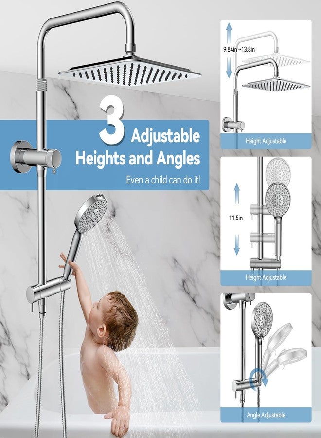 MakeFit Rainfall Shower Heads with Handheld Combo - 10 Inch High Pressure Rain Shower Head, 9 Modes Handheld Shower Head with Height Adjustable Shower Extension Arm and Slide Bar - Chrome - Image 4
