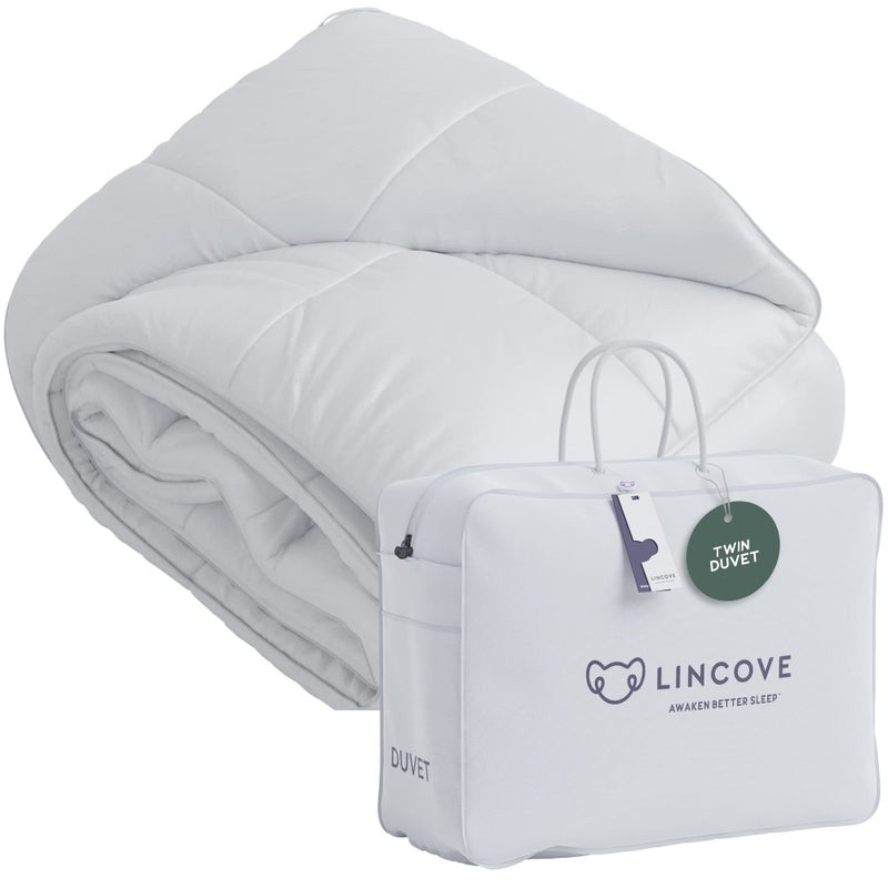 Lincove Lincove Canadian Down Comforter  AllSeason Warmth Duvet Insert  Corner Loops in Each Corner 600 Thread Count  100 Cotton Sateen Shell Twin 