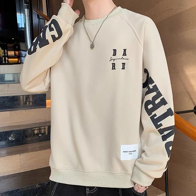 Sweatshirt Men'S Autumn Trendy Brand Thin Hong Kong Style Round Neck Clothes For Boys Letter Printing Loose Long Sleeve - Image 1