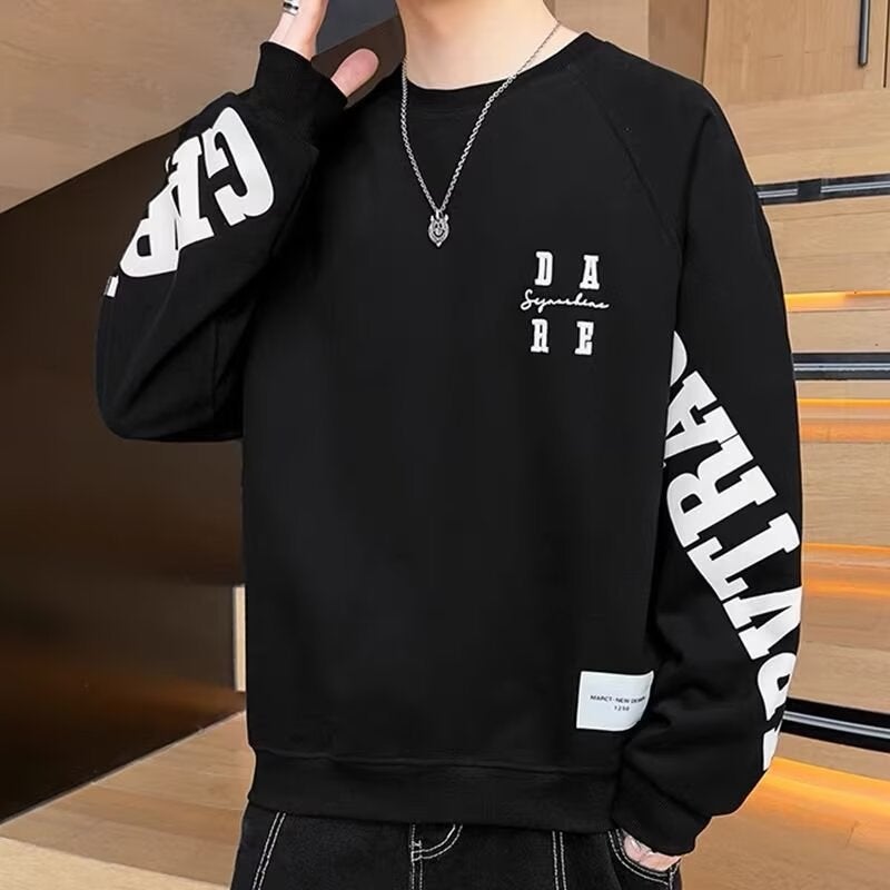 Sweatshirt Men'S Autumn Trendy Brand Thin Hong Kong Style Round Neck Clothes For Boys Letter Printing Loose Long Sleeve - Image 3