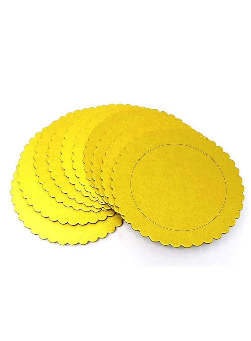 Cake Decor Gold Design Flower Print Glossy Corrugated Cake Board Base 8 Inch Diameter for Half Kg Cakes- Pack of 10Pcs - Image 1