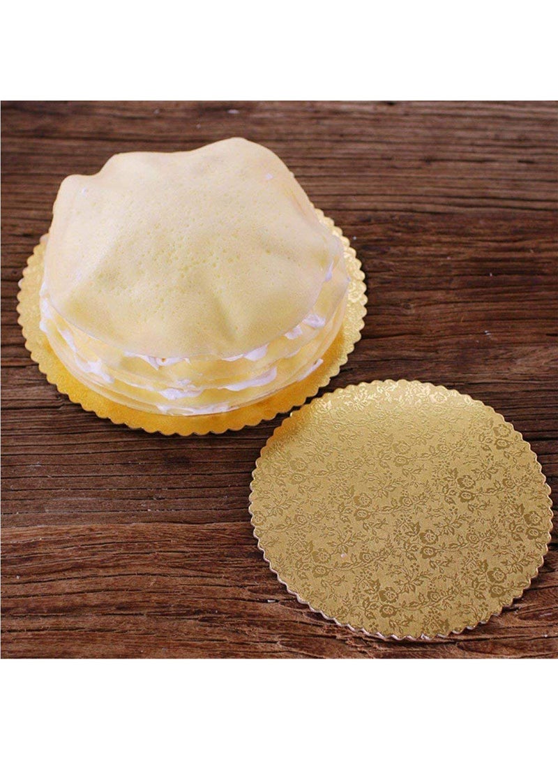 Cake Decor Gold Design Flower Print Glossy Corrugated Cake Board Base 8 Inch Diameter for Half Kg Cakes- Pack of 10Pcs - Image 2