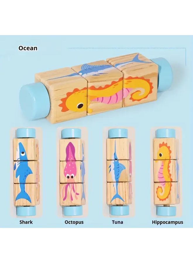 Ocean Animal Rotating Puzzle Blocks For Early Education And Cognitive Development - Image 1