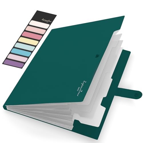 Sooez Accordion File Organizer Letter Size Expanding File Folder with Labels 5 Pocket Folders for Document Portable Paper Bill Receipt Organizer for Home School Office Supplies A4 Size Dark Green - Image 1
