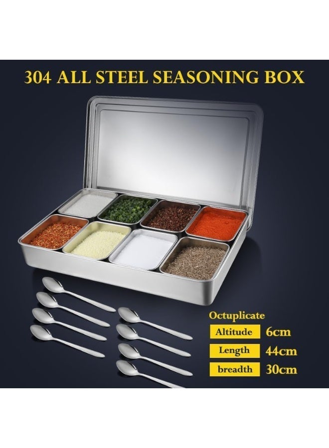 Bukela 304 Stainless Steel Multi-Grid Seasoning Box Cover Set, Eight Compartments, Dust-Resistant, Food Grade, Portable - Image 3