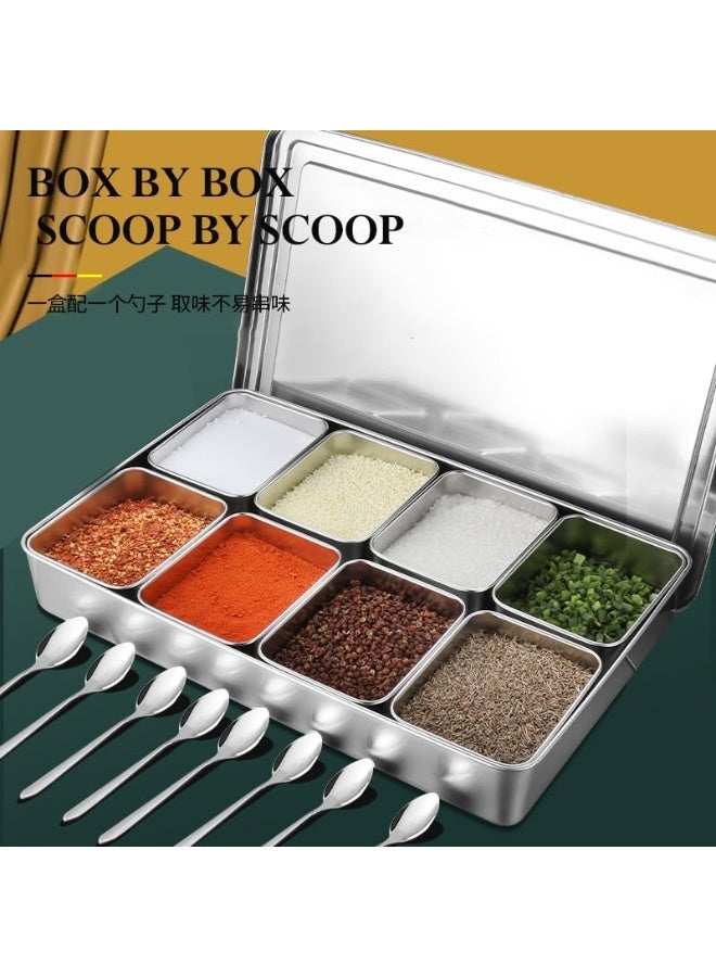 Bukela 304 Stainless Steel Multi-Grid Seasoning Box Cover Set, Eight Compartments, Dust-Resistant, Food Grade, Portable - Image 4