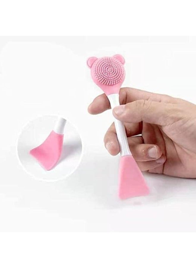 2-in-1 Soft Silicone Bear Face Cleansing Brush Hand Wash Face Brush Easy Face Mask Work Brush Multi Color - Image 4