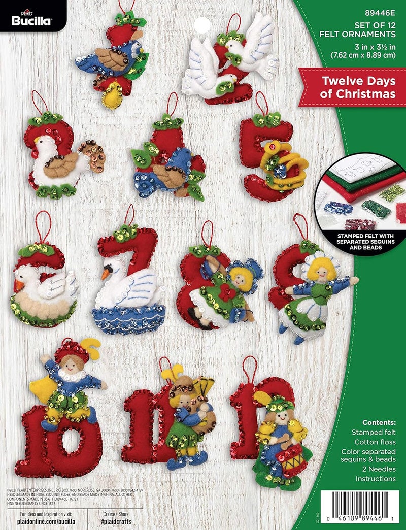 Bucilla Felt Ornaments KIT 12, Twelve Days of Christmas - Image 1