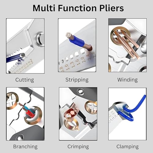 Hian 7 in 1 Heavy Duty Wire Stripping Pliers Professional Electrician Tool Wire Cutter Cable Stripper Terminal Crimping Gripping Wrench Precision Cutting Multifunction Hand Tool (Grey, Pack of 1) - Image 4