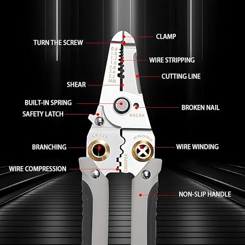 Hian 7 in 1 Heavy Duty Wire Stripping Pliers Professional Electrician Tool Wire Cutter Cable Stripper Terminal Crimping Gripping Wrench Precision Cutting Multifunction Hand Tool (Grey, Pack of 1) - Image 3