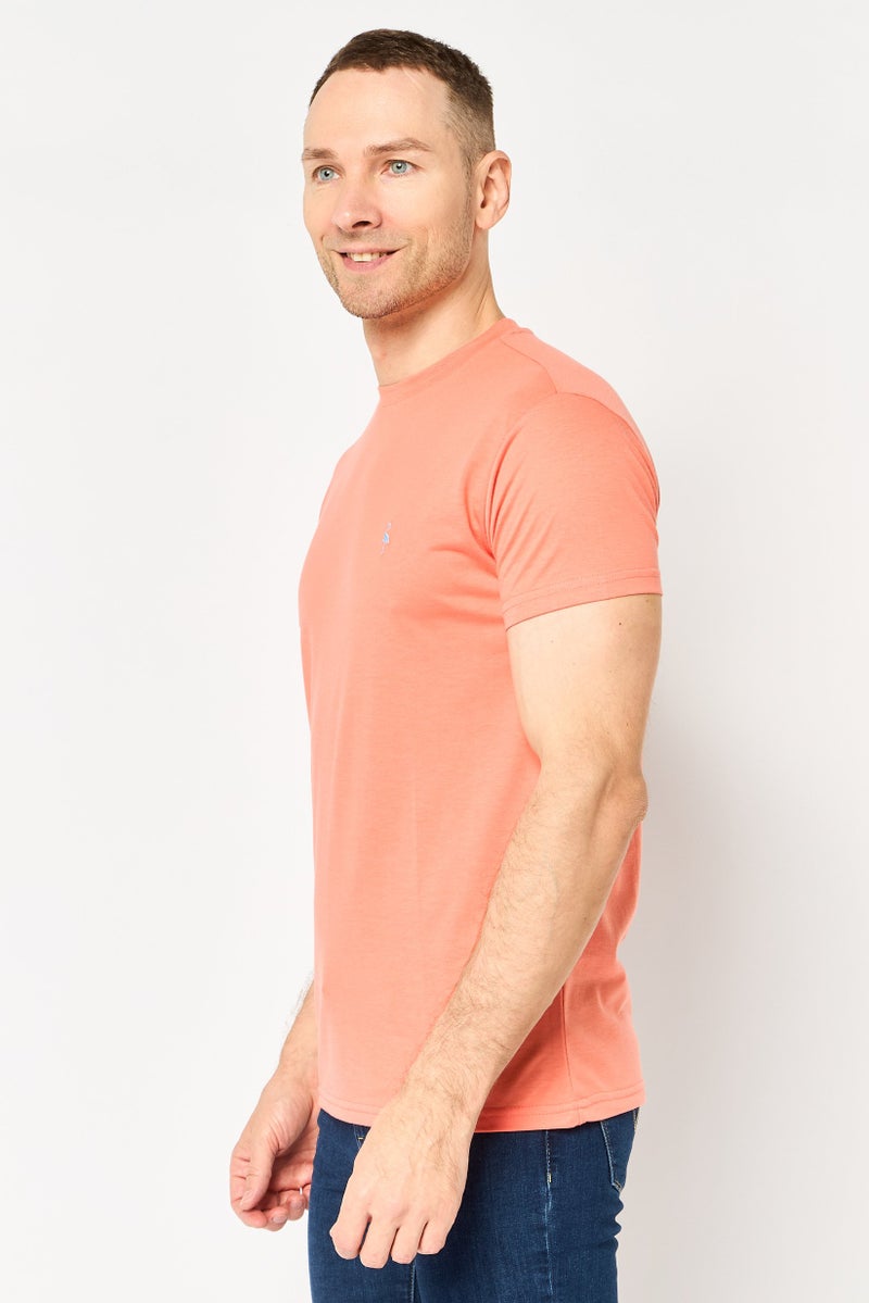 Tailorbyrd Men Crew Neck Short Sleeve Embroidered Logo T-Shirt, Coral - Image 3