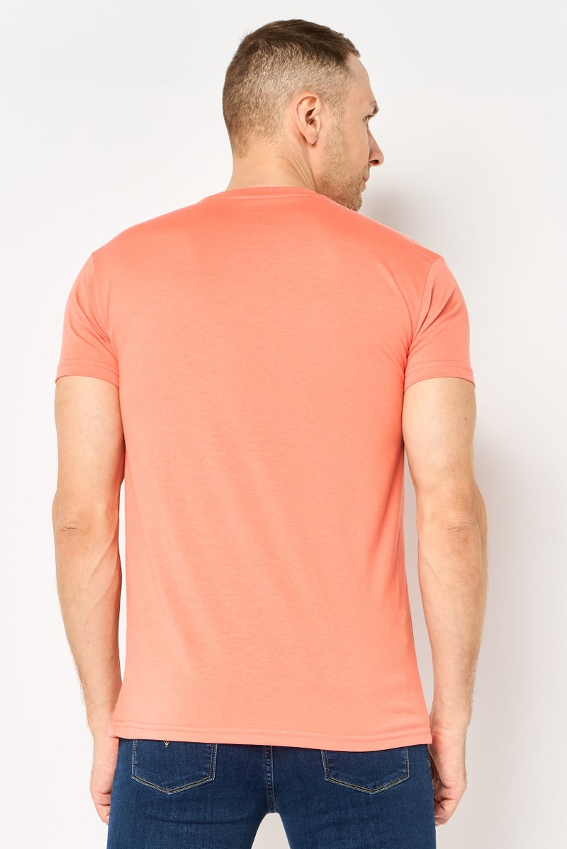 Tailorbyrd Men Crew Neck Short Sleeve Embroidered Logo T-Shirt, Coral - Image 4