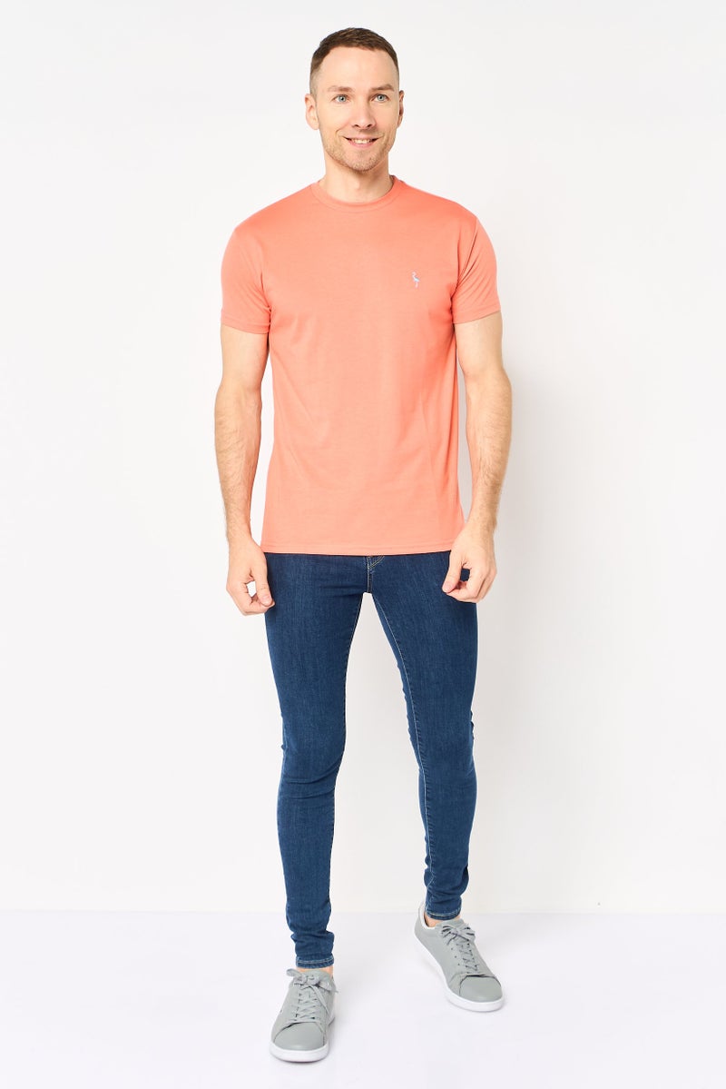 Tailorbyrd Men Crew Neck Short Sleeve Embroidered Logo T-Shirt, Coral - Image 2