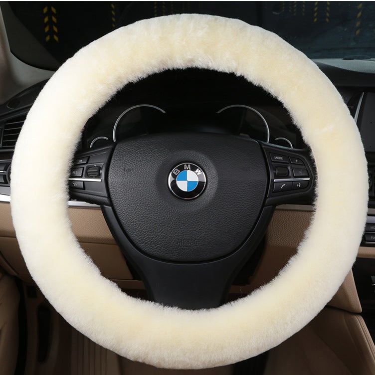 Generic New car wool steering wheel cover wool short plush cute wool car handle cover winter handle cover fur one Beige White 