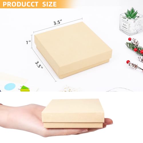 batifine Jewelry Gift Boxes, Cardboard Jewelry Boxes, 40 Pack 3.5x3.5x1 Inch, Bulk Cotton Filled Small Jewelry Boxes with Lids for Necklace Ring Bracelet Earring Display Box (Brown) - Image 2