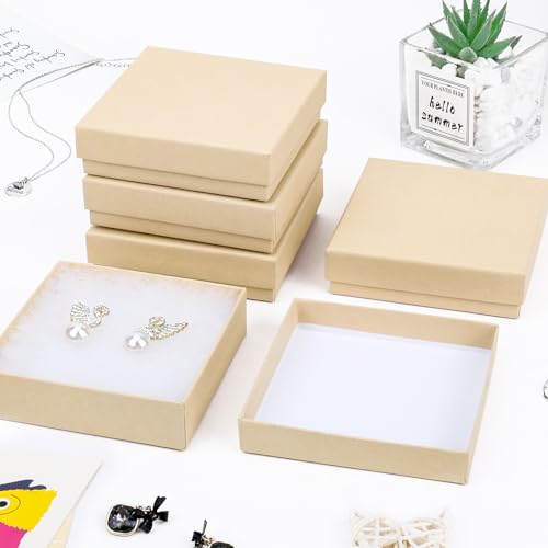 batifine Jewelry Gift Boxes, Cardboard Jewelry Boxes, 40 Pack 3.5x3.5x1 Inch, Bulk Cotton Filled Small Jewelry Boxes with Lids for Necklace Ring Bracelet Earring Display Box (Brown) - Image 5