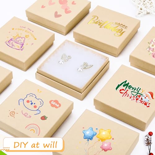 batifine Jewelry Gift Boxes, Cardboard Jewelry Boxes, 40 Pack 3.5x3.5x1 Inch, Bulk Cotton Filled Small Jewelry Boxes with Lids for Necklace Ring Bracelet Earring Display Box (Brown) - Image 4