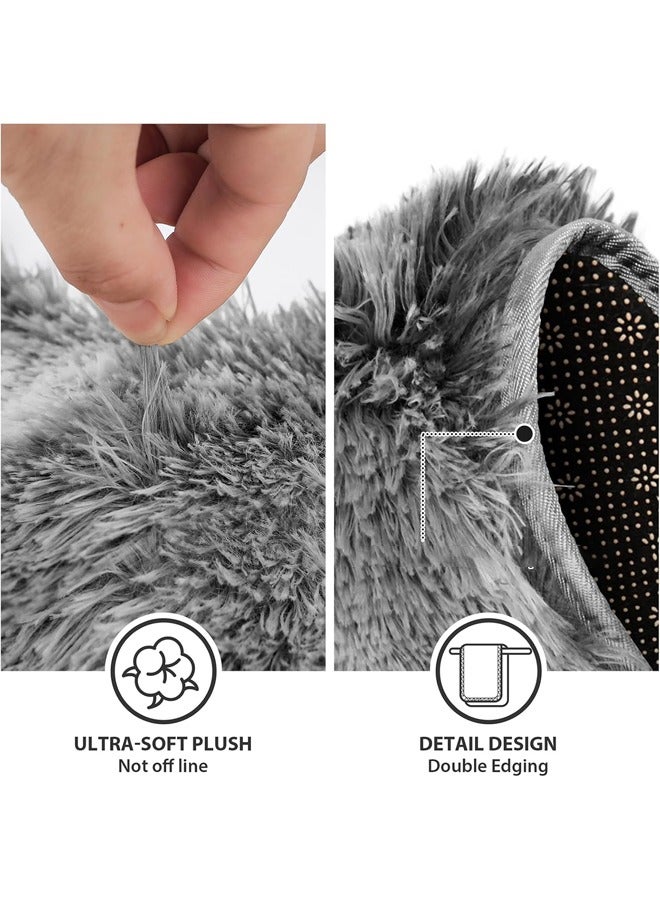 HQ-GAMING Microfiber Bathroom Rug Set 3 Piece Super Soft Fluffy Absorbent Non-Slip Bath Mat Contour Mat Toilet Lid Cover with Rubber Backing Grey for Home and Daily Use - Image 4