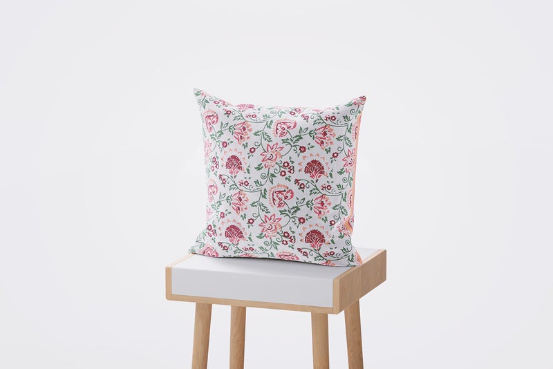 BLOCKS OF INDIA Hand Block Printed Cotton Cushion Cover (16 x 16 inches) (5, Pink-Peach Paisley) - Image 3