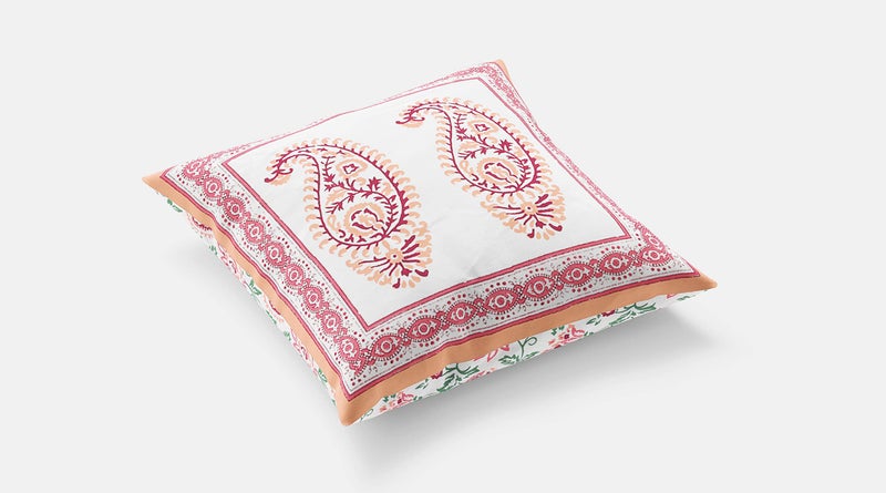 BLOCKS OF INDIA Hand Block Printed Cotton Cushion Cover (16 x 16 inches) (5, Pink-Peach Paisley) - Image 4