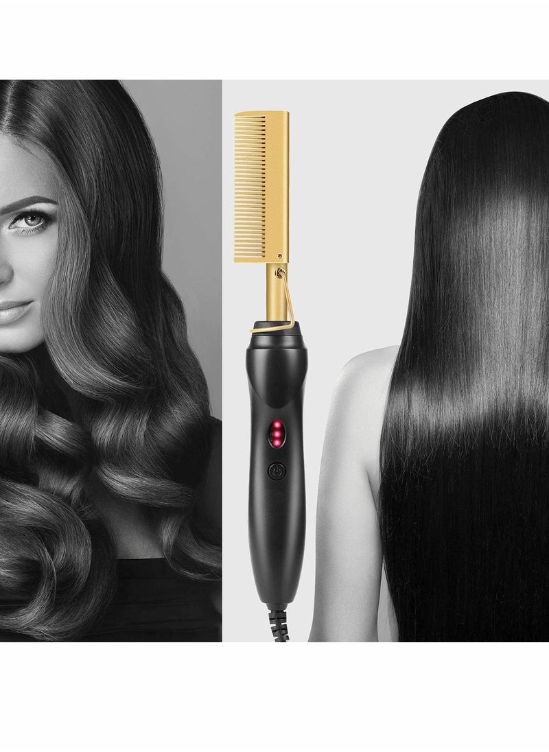Excefore - Hair Straightener Brush, Electric Heating Comb, Portable Travel Anti-Scald Beard Straightener Press Comb, Ceramic Security Curling Iron Fast Heating Hot Comb, Anti-Scald, Easy to Use - Image 1